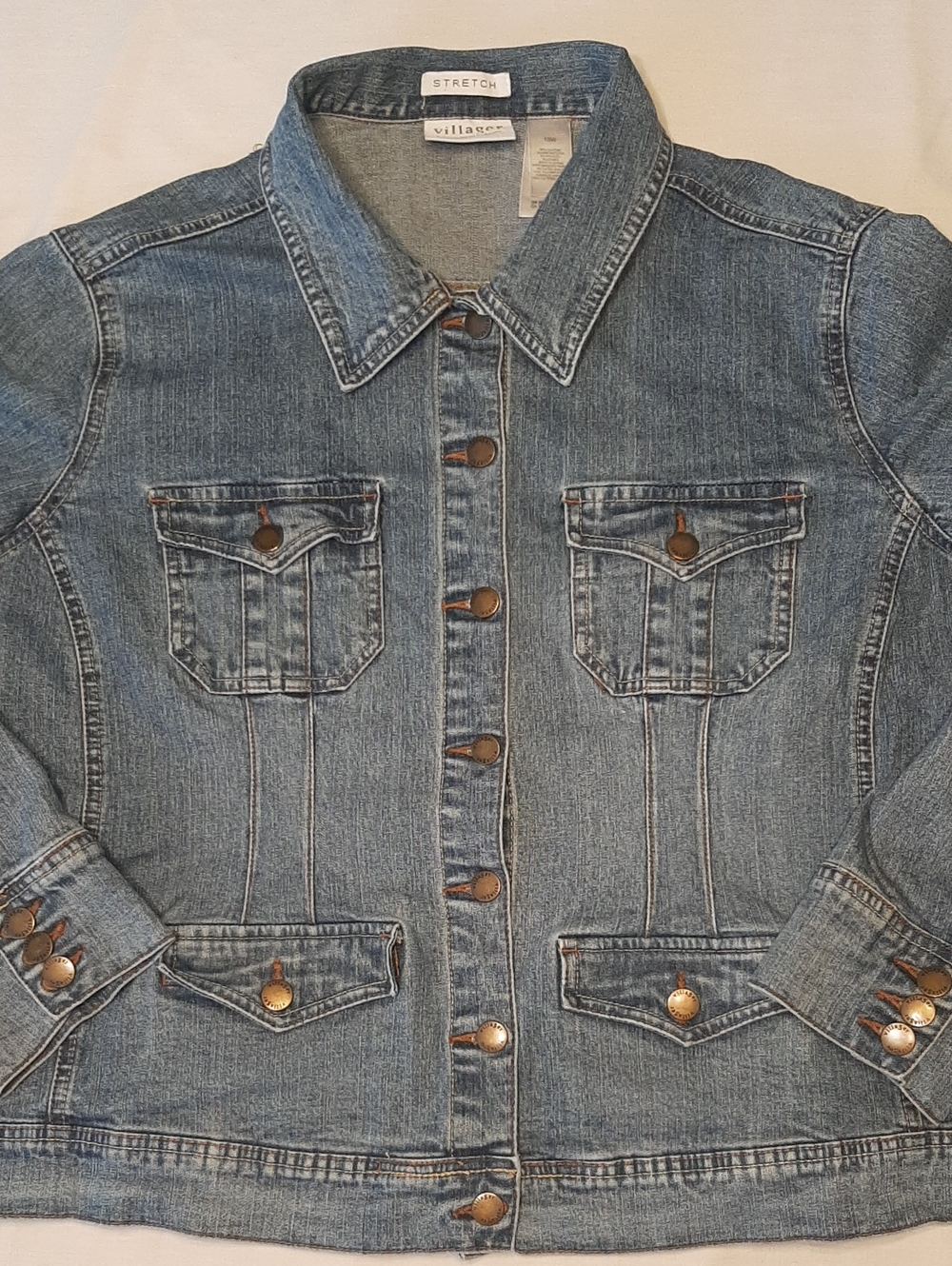 Villager A Liz Claiborne Co. 18 W Classic Denim Jacket Medium Wash Vintage Style